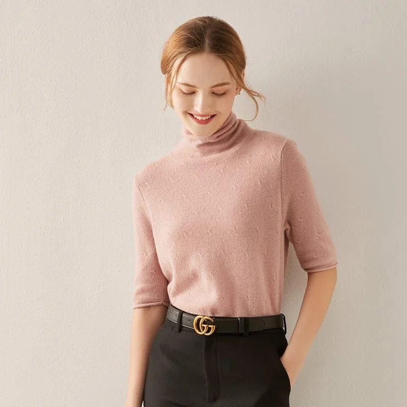 Tasseled Sweaters for Exotic Look -Short Sleeve Turtleneck Cashmere Sweater