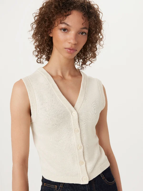 Belted Sweaters for Defined Waist -The Button-Up Sweater Vest in Vanilla