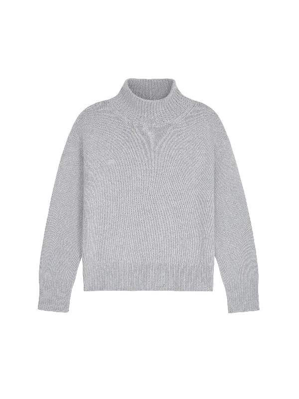 Sustainable Sweaters for Ethical Fashion -Women's Recycled Cashmere Turtleneck Sweater—grey marl