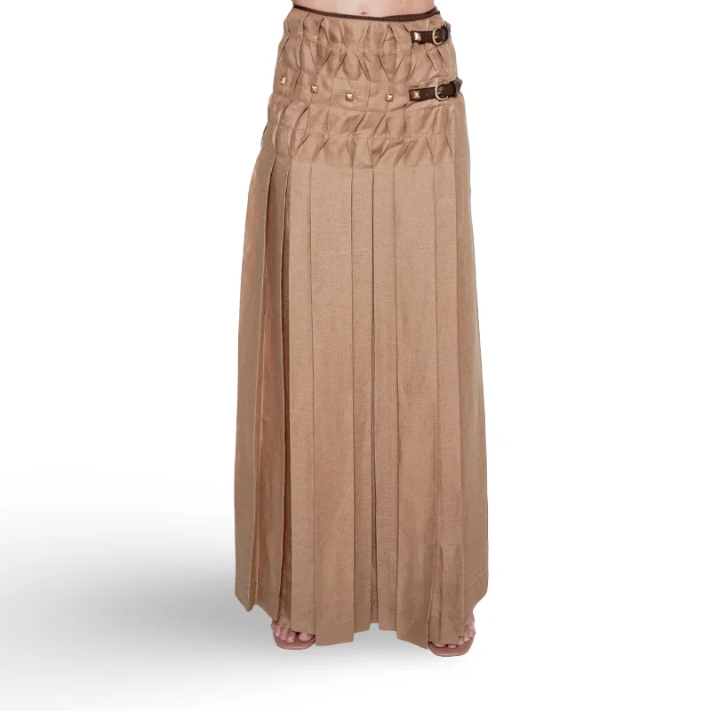 Vintage skirts with classic floral prints -Linen Finish Long Skirt