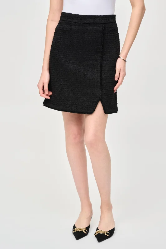 A-line skirts for classic wardrobe essentials -Joseph Ribkoff Black Fringe Trim Bouclé High Rise A-Line Skirt 243270