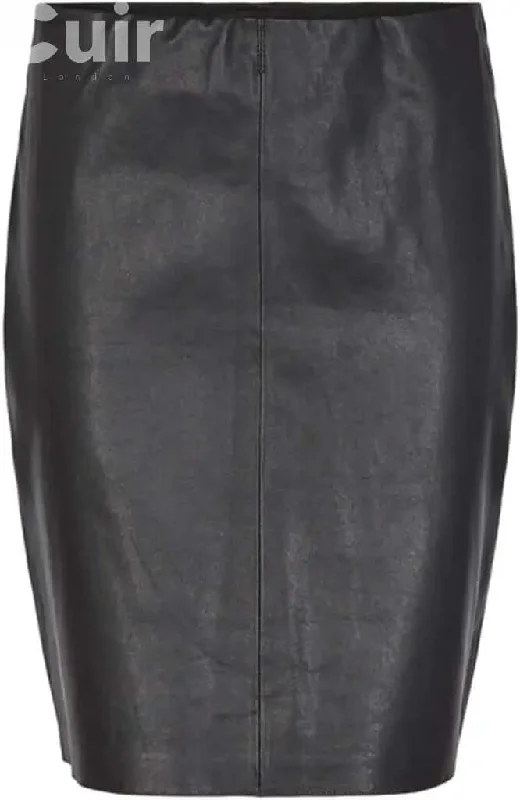 Pleated skirts for sophisticated evening wear -Pencil Black Leather Skirt