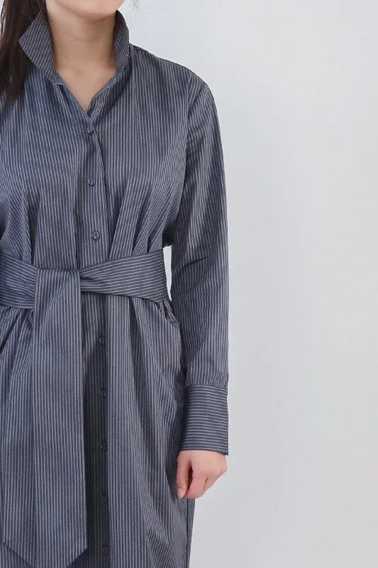 Abstract Dresses for Creative -ULTIMO SHIRTDRESS IN PREMIUM ITALIAN COTTON DARK GREY STRIPE