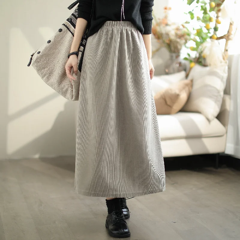 Soft skirts with plush cotton lining -Autumn Minimalist Corduroy Casual A-Line Skirt