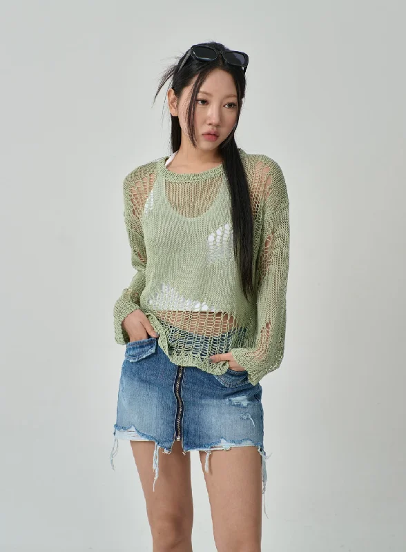 Short - Sleeve Sweaters for Summer Wear -Mesh Sweater IF316