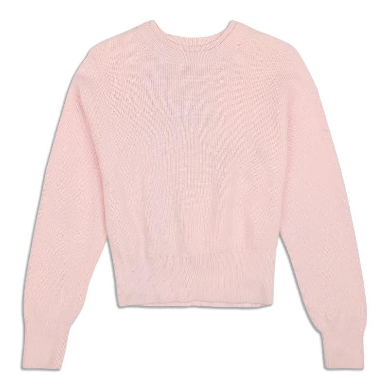 Lace - Trimmed Sweaters for Feminine Detail -Waist Length Crewneck Sweater