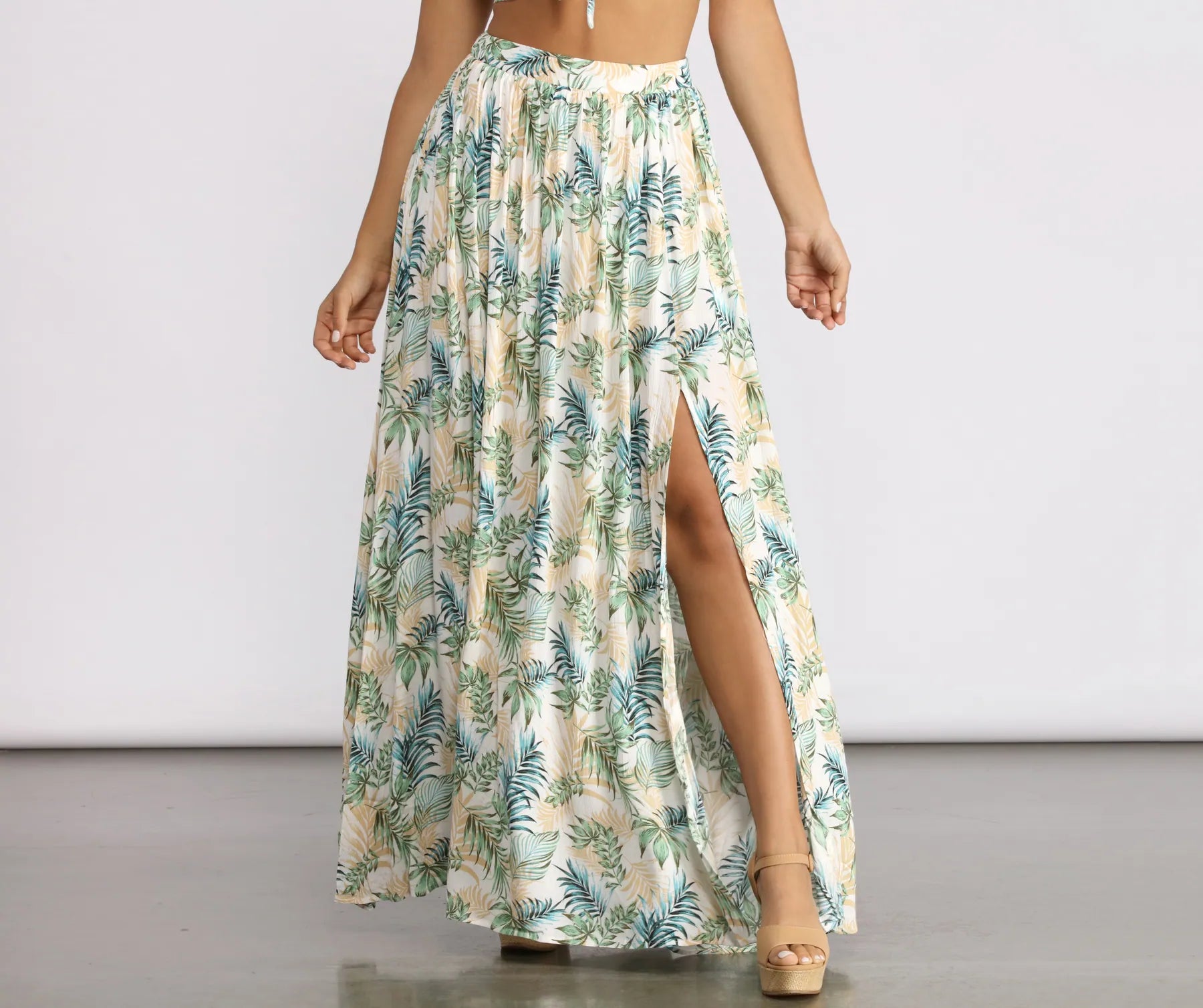 Lightweight skirts for warm weather comfort -Tropical Babe High Slit Maxi Skirt