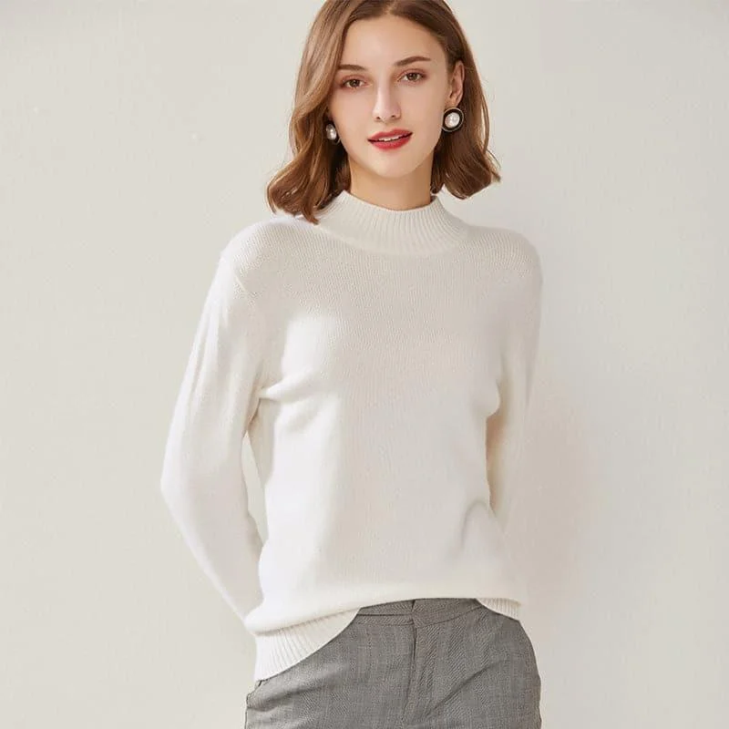 Sequined Sweaters for Glamorous Look -Half High Collar Cashmere Women Sweater