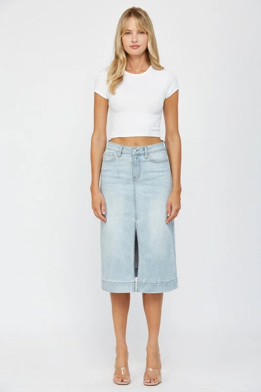 High-waisted mini skirts for retro vibes -MICA DENIM | HIGH RISE A LINE SKIRT