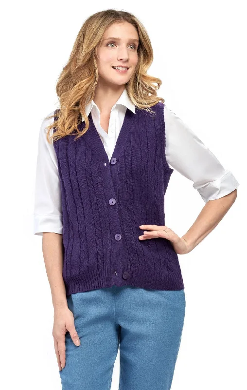 Stretch - Fit Sweaters for Comfort -Women's Button Front Cable Cardigan Sweater Vest – Button Up Styling in a Timeless Cable Knit