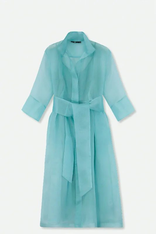 Satin Dresses for Shiny Look -GABRIELLE DRESS IN SILK ORGANZA AQUAMARINE