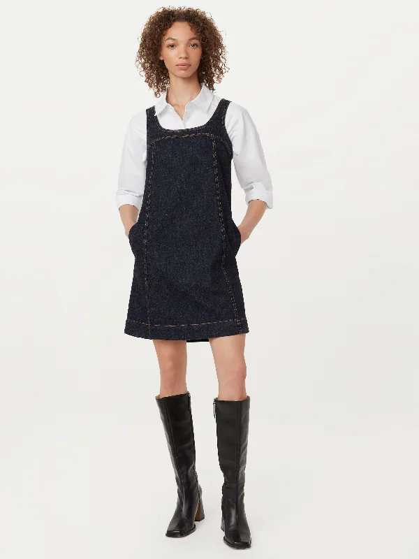 Buttoned Dresses for Stylish -The Pinafore Denim Dress in Dark Wash