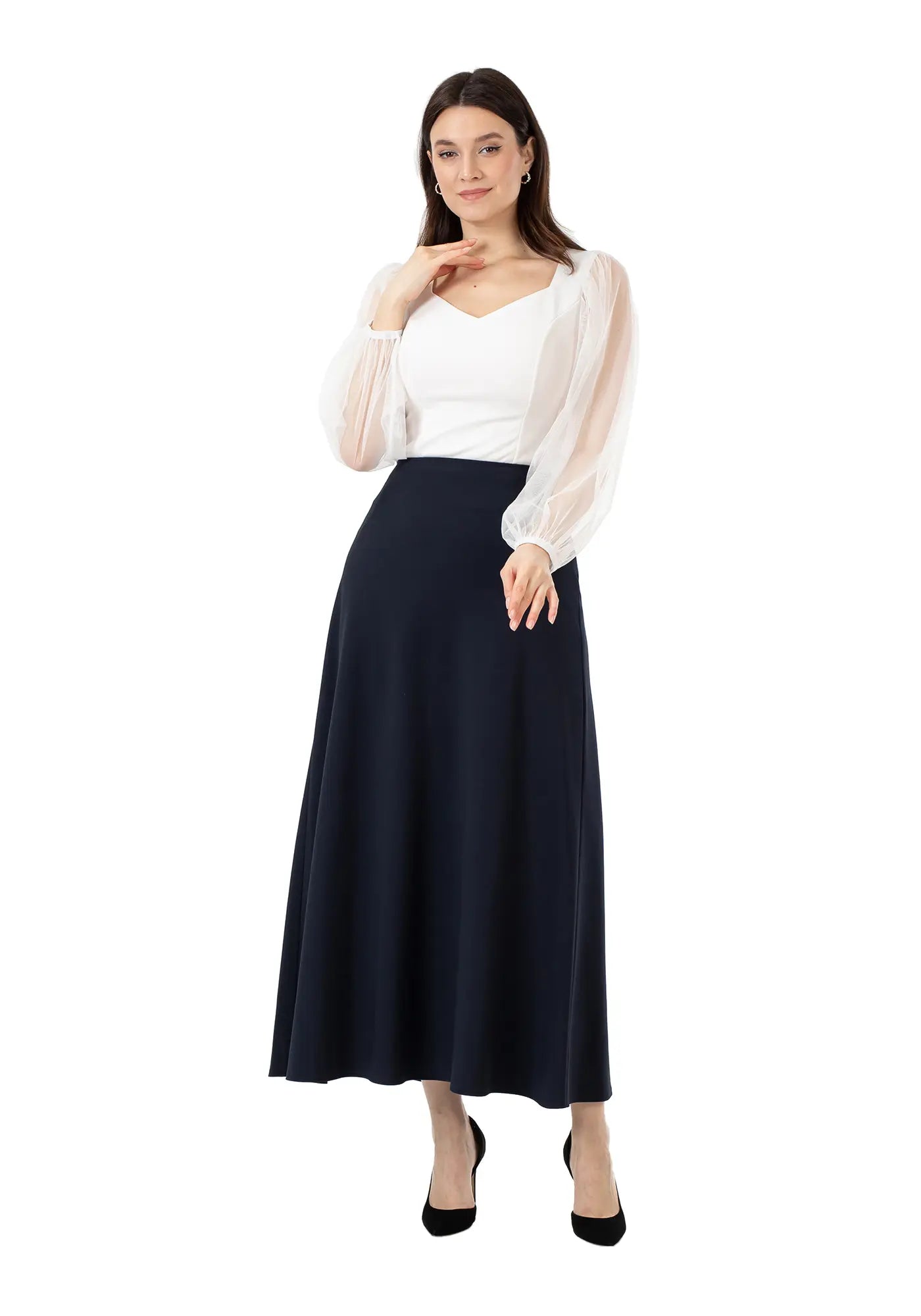 Punk Dresses with Spikes -Navy A-Line Style Comfy Maxi Dress Skirt