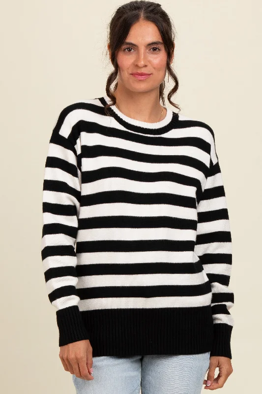 Women's Cashmere Sweaters for Elegant Style -Black Striped Basic Sweater