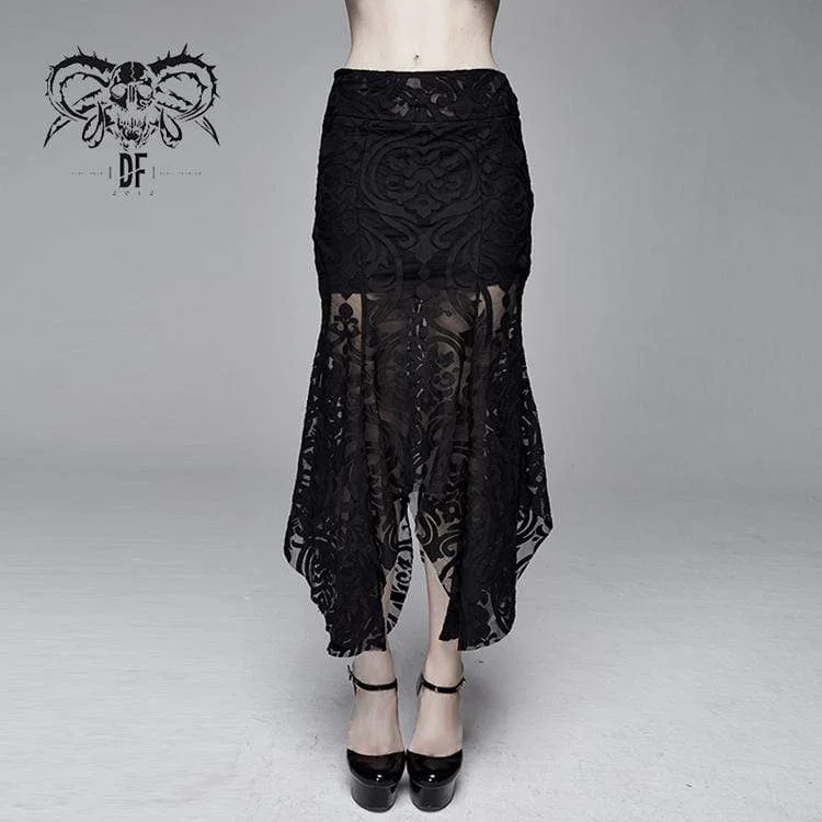 Flowy chiffon skirts for romantic summer days -Women's Goth Floral Translucent Fishtail Skirt