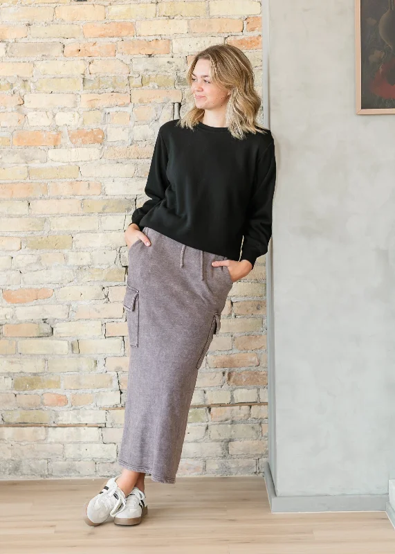 Durable denim skirts for rugged daily wear -Keziah Brushed Fleece Cargo Maxi Skirt