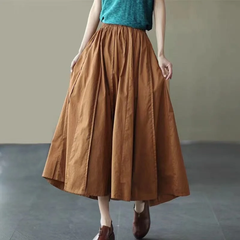 Soft cotton skirts for sensitive skin ease -Spring Summer Cotton Solid Loose A-Line Skirt