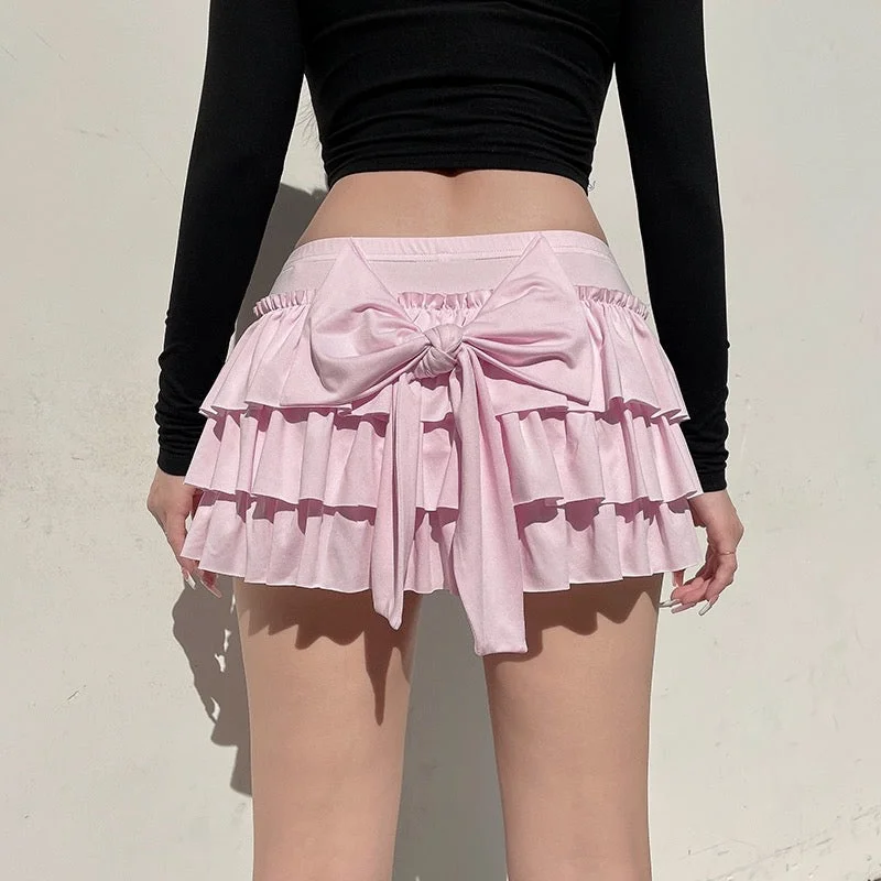 A-line skirts for flattering timeless silhouettes -Baby Pink bow high waist cake skirt BY11000