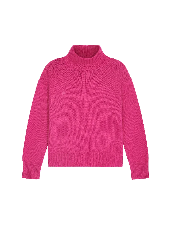 Belted Sweaters for Defined Waist -Women's Recycled Cashmere Turtleneck Sweater—tourmaline pink