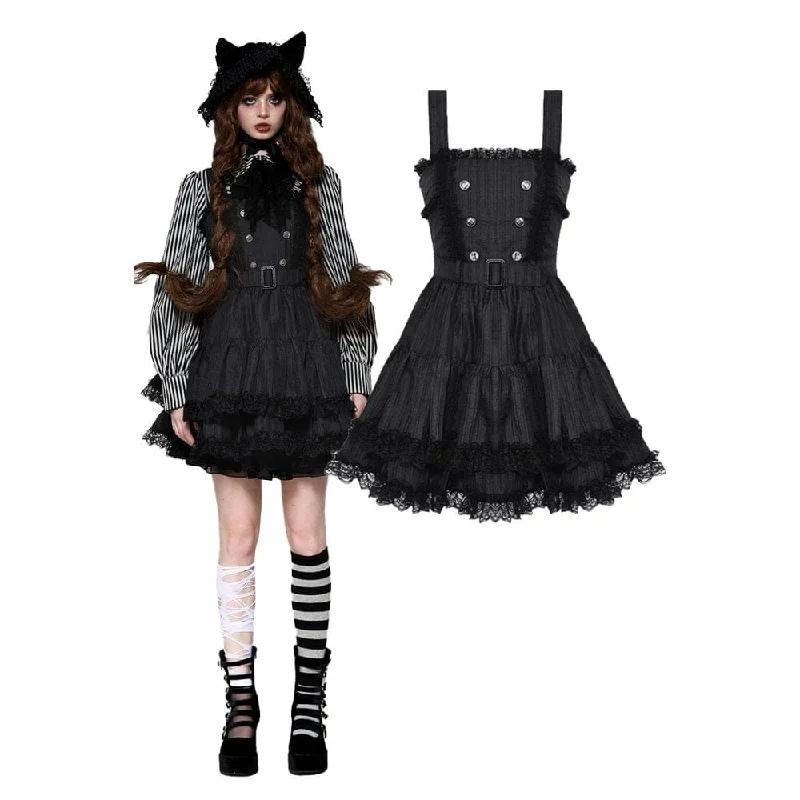 A-line midi skirts for balanced style -Women's Lolita Buttons Lace Suspender Skirt