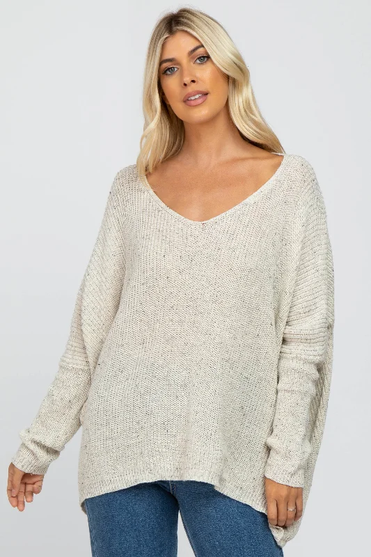 Checkered Sweaters for Casual Vibe -Ivory Speckled Oversized Sweater