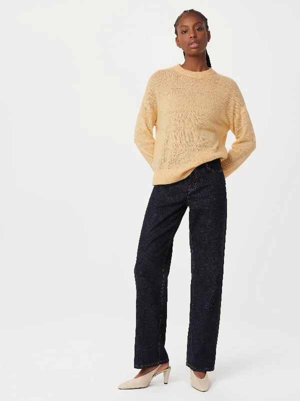 Side - Slit Sweaters for Stylish Detail -The Openwork Crewneck Sweater in Sandy Beige