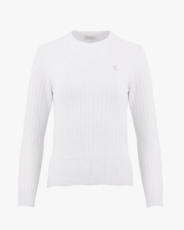 Wrinkle - Resistant Sweaters for Easy Care -Round Neck Basic Sweater - White