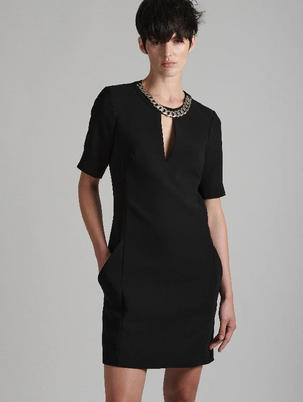 Hippie Dresses with Beads -Black crepe dress with jewel neckline