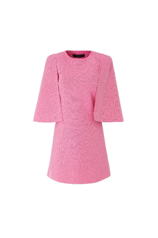 Low-waisted Dresses for Relaxed -Crepe Knit A-line Mini Cape Dress(Pink)