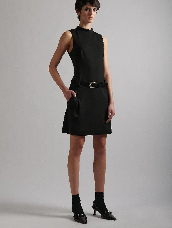 Belted Dresses for Shaping -Black milano jersey pinafore dress