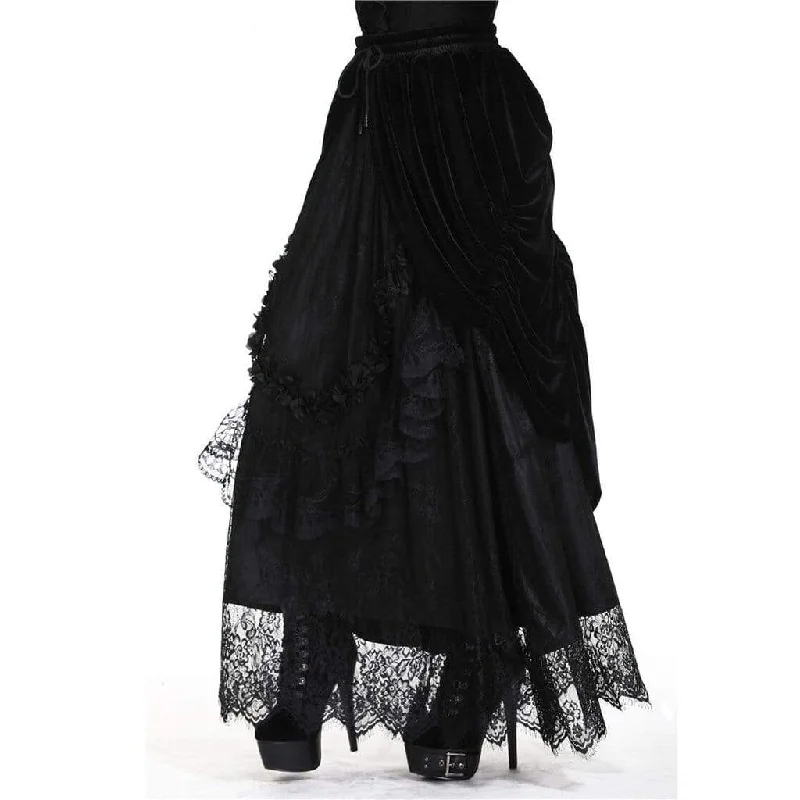 Bold skirts with metallic shimmer finish -Women's Vintage Layered Lace & Velour Skirt