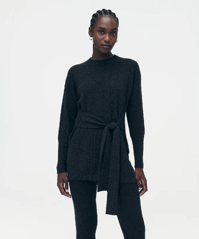 Belted Sweaters for Defined Waist -Luxe Merino Tie Front Sweater