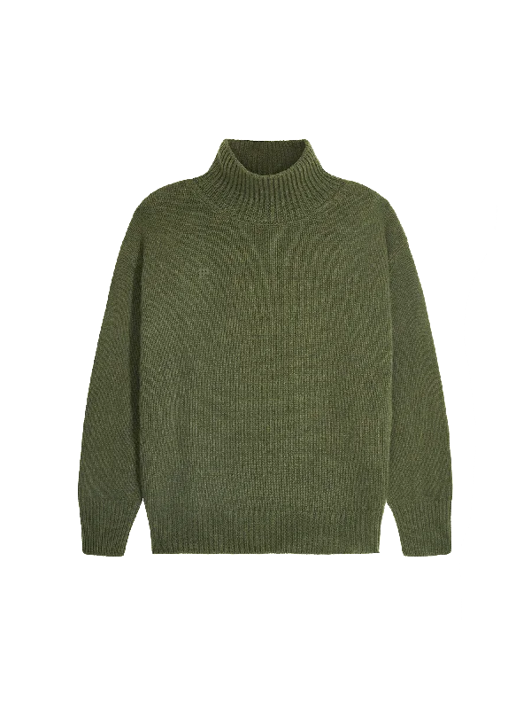 Pullover Sweaters for Easy - On - Off -Men's Recycled Cashmere Turtleneck Sweater—rosemary green