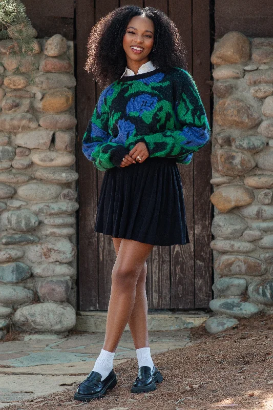 Oversized Sweaters for Relaxed Fit -Green Abstract Fuzzy Knit Sweater