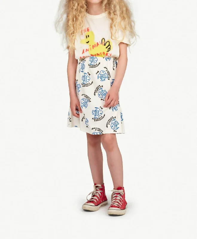 Luxury skirts with intricate embroidery accents -Girl's Slug All-Over Fish Print Skirt In White