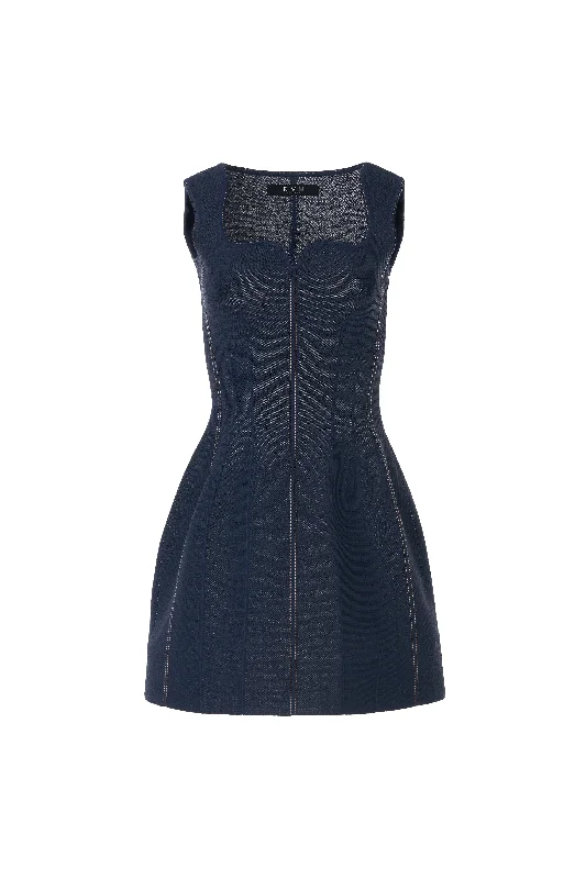 Buttoned Dresses for Stylish -Jean Jacquard Tulip Sweetheart Neckline Mini Dress