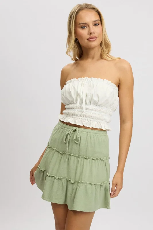 Flowy maxi skirts for breezy summer style -Green Skater Skirt High Rise Tiered Mini