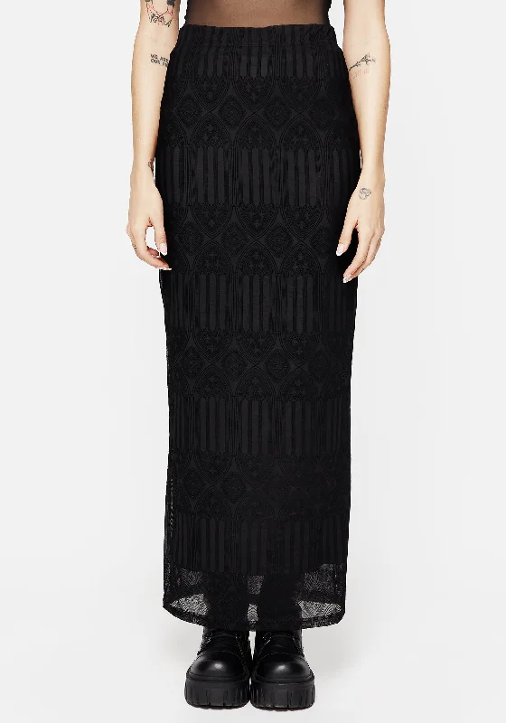 Luxury skirts with elegant silk sheen -Cloister Flocked Mesh Maxi Skirt