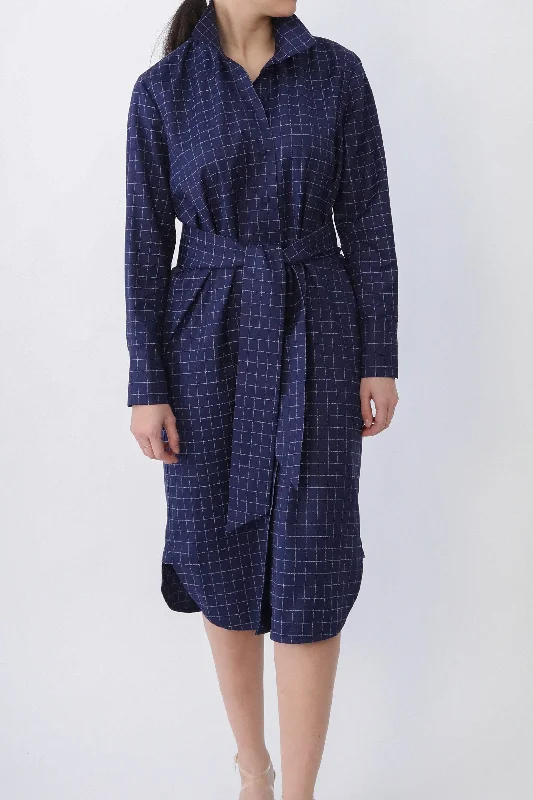 Linen Dresses for Breathable -ULTIMO SHIRTDRESS IN PREMIUM ITALIAN COTTON DEEP BLUE SQUARE