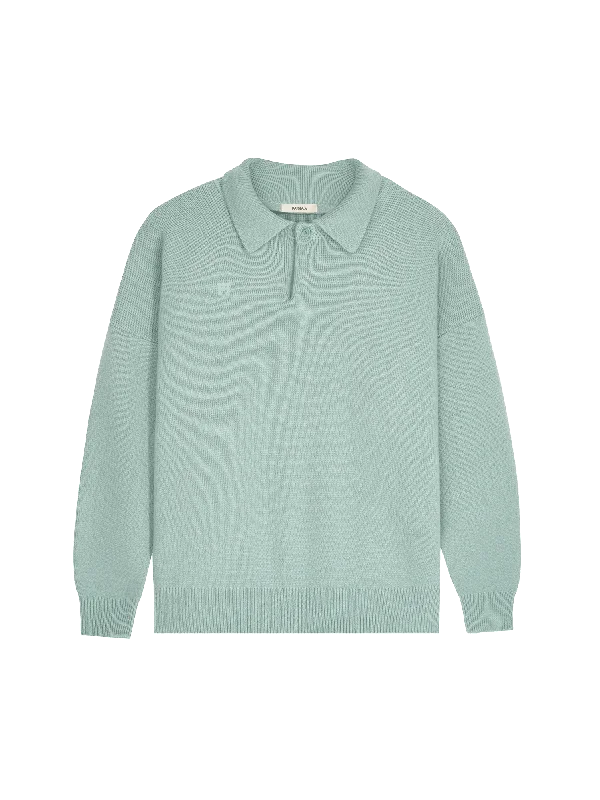 Pocket - Equipped Sweaters for Convenience -Womens Recycled Cashmere Polo Sweater—eucalyptus blue