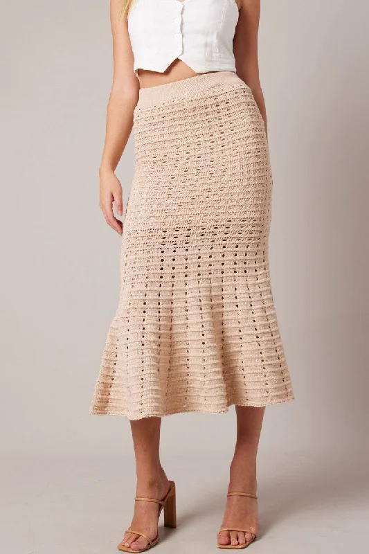 A-line midi skirts for balanced style -Beige Knit Skirt Crochet