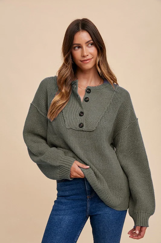 Acrylic Sweaters for Affordable Price -Olive Front Button Knit Sweater