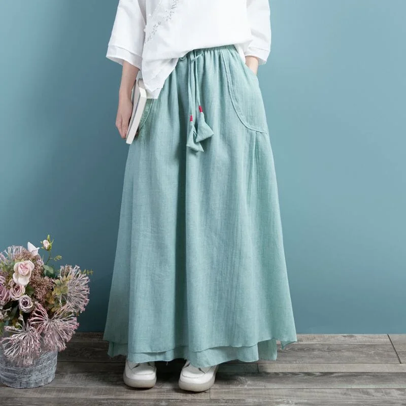 Vintage skirts for retro-inspired fashion vibes -Spring Summer Retro Cotton Linen Solid A-line Skirt