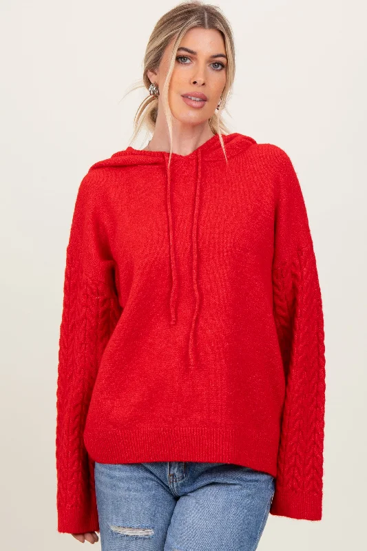 Quick - Dry Sweaters for Sports -Red Mixed Knit Hooded Sweater