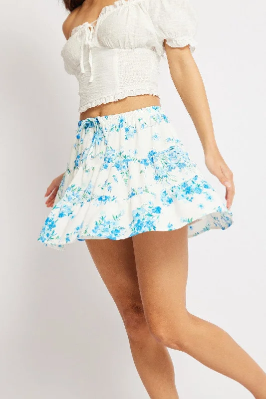 Durable skirts for active lifestyle needs -Blue Ditsy Skater Skirt High Rise Tiered Mini Lined