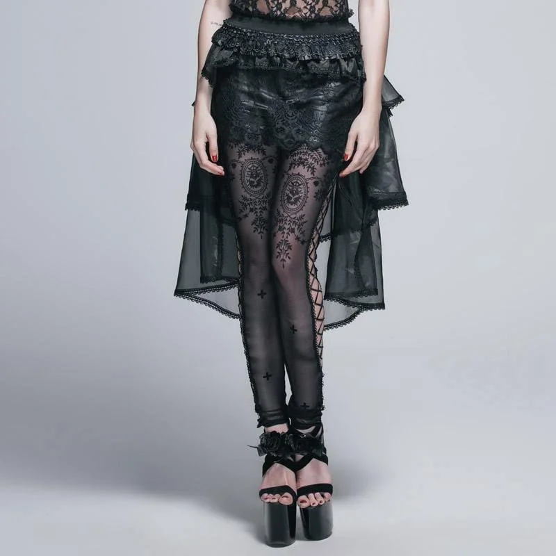 Vintage skirts with 70s-inspired designs -Women's Asymmetric Lace and Net Goth Skirt