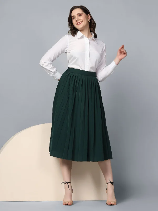 Patterned skirts with unique abstract art -Pleated skirt- Bottle green