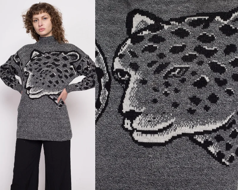 Buttons - Down Sweaters for Classic Style -80s Cheetah Mockneck Sweater - Medium