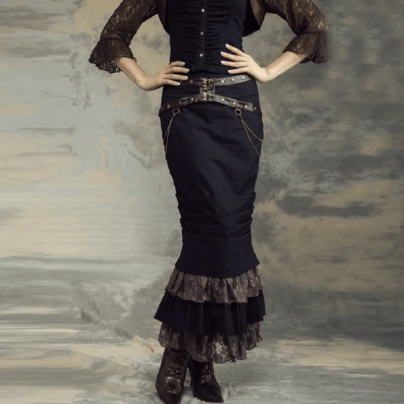 Cute denim skirts for youthful cool -Women's Steampunk Mermaid Skirt