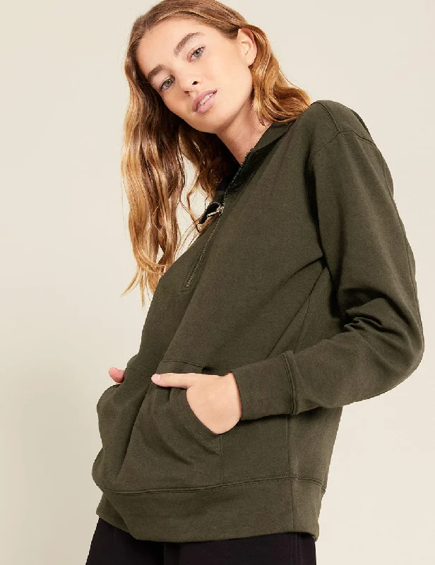 Zip - Up Sweaters for Functional Design -Unisex Quarter Zip Sweater - Dark Olive